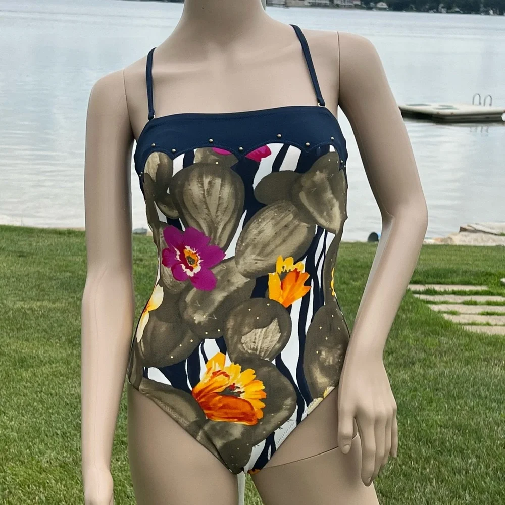 - Gottex Studded Floral Bandeau Maillot! EUC!